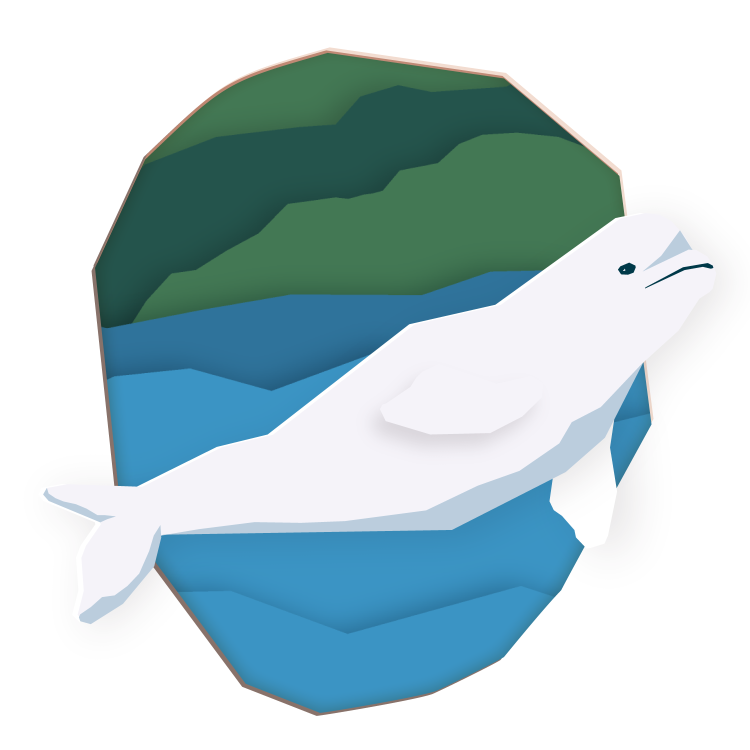 Illustration stylisée d’un béluga nageant dans le Parc marin du Saguenay–Saint-Laurent.